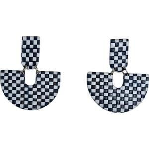Navy Blue & White Checkerboard Earrings